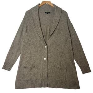 Eileen Fisher Yak Wool Brown Collared Cardigan Lagenlook FLAW sz L Bohemian